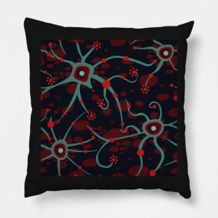 neural network - pattern teal and dark red Pillow