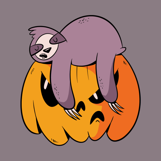 Funny Sloth Sleeping on Jack-o-Lantern by SLAG_Creative