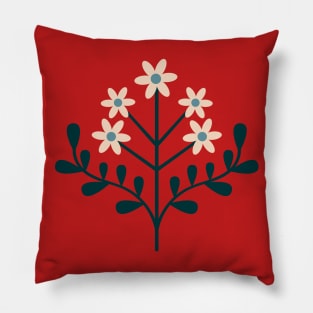 TAMI Mid-Century Modern Mod Floral with Moody Blue Cream Daisies - UnBlink Studio by Jackie Tahara Pillow