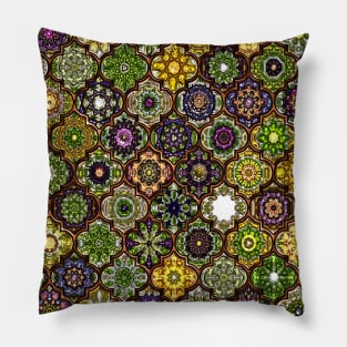 Moroccan Tile pattern, metallic green Pillow