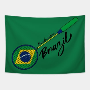 Brazil Badminton Flag on Racket Support Brazil Team Badminton Tapestry