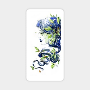 Water Leaves 9 - Watercolor Woman Portrait Magnet