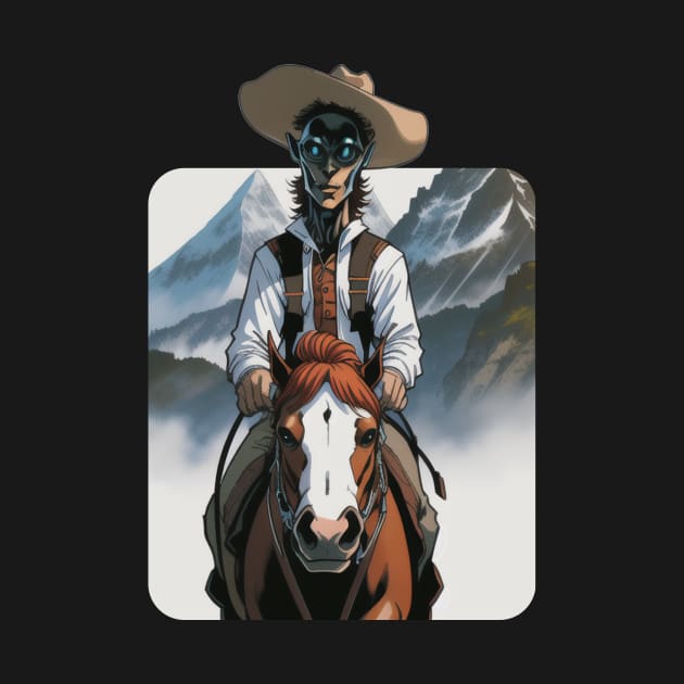 Terrifying Alien Cowboy Riding Horse by Rishirt