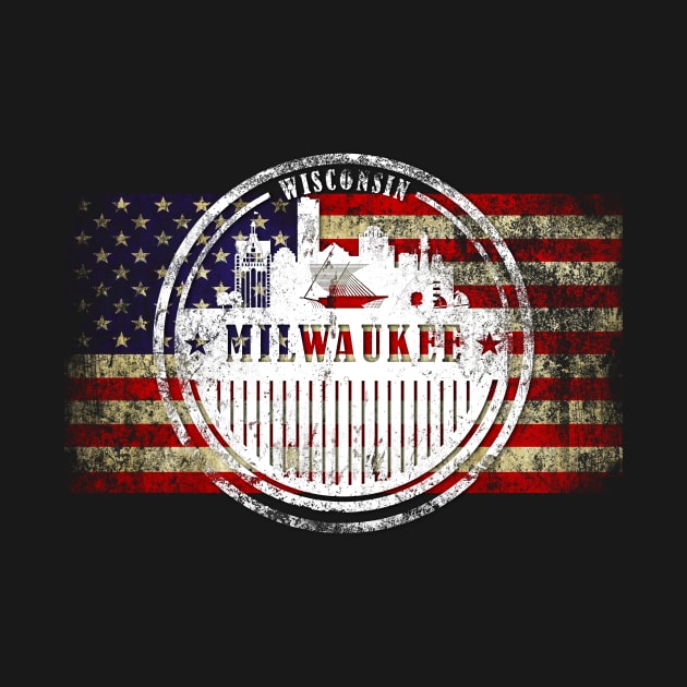 Milwaukee City  silhouette with  US flag by DimDom