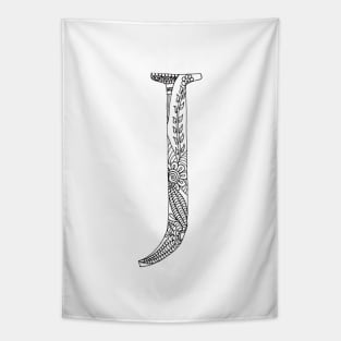 Henna Alphabet J / Henna Letter J - Black Henna Line Art Tapestry