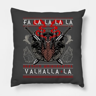 FA LA LA LA VALHALLA LA ! Valknut Vegvisir Fenris Odin Thor Viking Runes Raven Ugly Christmas Sweater for bearded Vikings - Ugly Xmas Sweatshirt Pillow