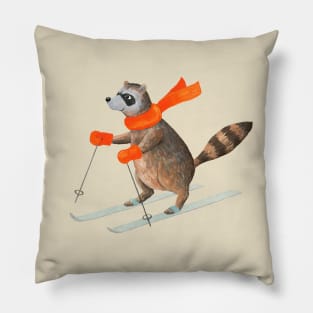 Skiing Raccoon Pillow