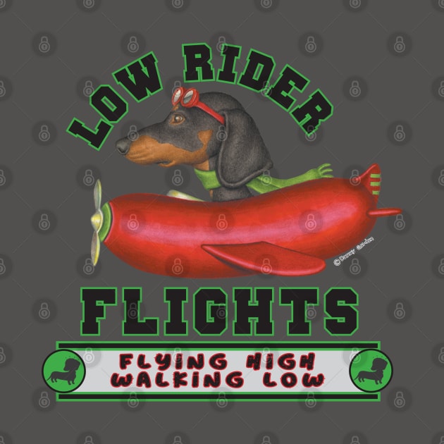 Cute Doxie Black Dachshund in  Red Wiener Plane by Danny Gordon Art