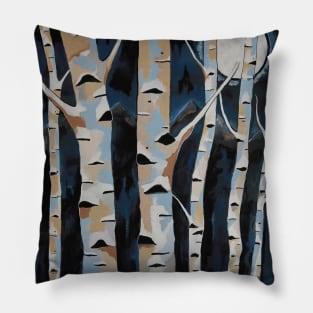 MOONLIGHT And The Birch Acrylic Painting Pillow