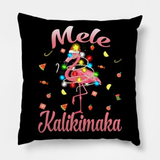 Mele Kalikimaka Tropical Hawaiian Christmas Flamingo Pillow