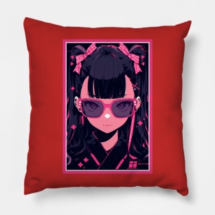 Aesthetic Anime Girl Pink Rosa Black | Quality Aesthetic Anime Design | Premium Chibi Manga Anime Art Pillow