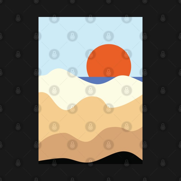 Minimalist Modern Sunset at The Beach Landscape Graphic Art by CityNoir