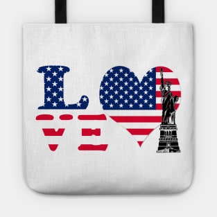 Men - Womens Love USA 4th of July American Heart Flag Tote