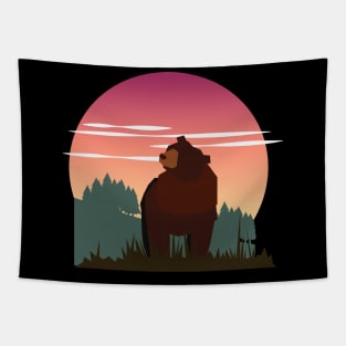 Bear in forrest with northern lights Tapestry