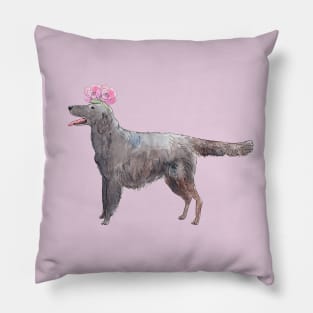 Flatcoated retriever with flower Pillow