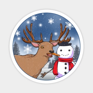 Hungry Deer and Snowman Magnet