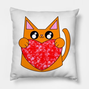 Pumpkin The Orange Cat With Valentines Heart Pillow