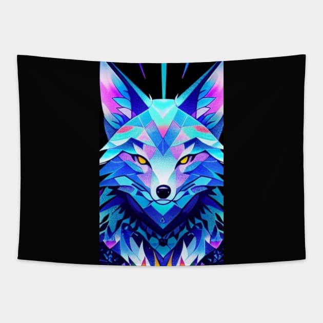 Neon origami fox Tapestry by Maxine Quaye1