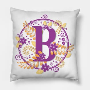 Floral Letter B Purple & Gold Pillow