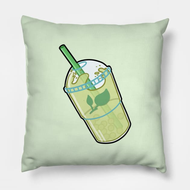 Cute sticker of green bubble tea. Pillow by Yurapura