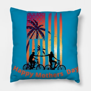 Happy Mothers Day (couple biking holding hands sunset Pillow