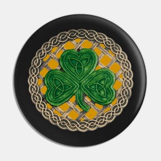 Celtic Knot Shamrock Gold Background Pin