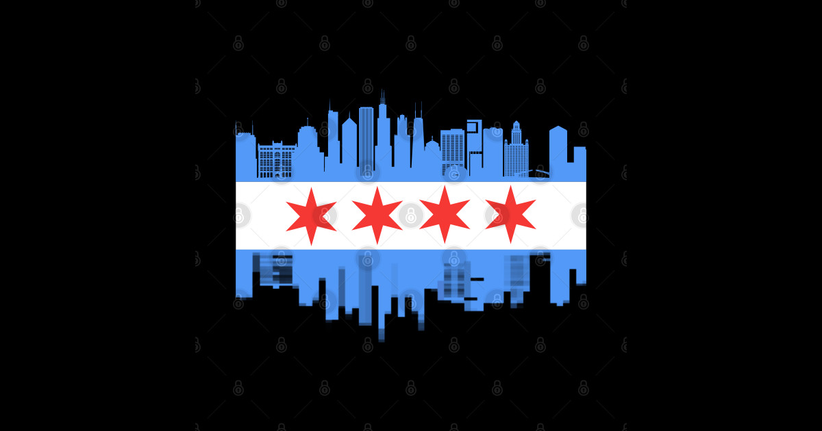 Chicago City Flag Skyline Chicago Sticker TeePublic