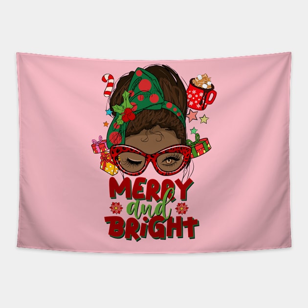 Merry and Bright, Black Girl Christmas Magic Tapestry by UrbanLifeApparel