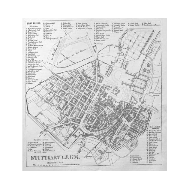 Vintage Map of Stuttgart Germany (1794) by Bravuramedia