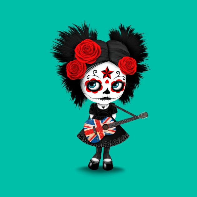 Sugar Skull Girl Playing Union Jack British Flag Guitar by jeffbartels