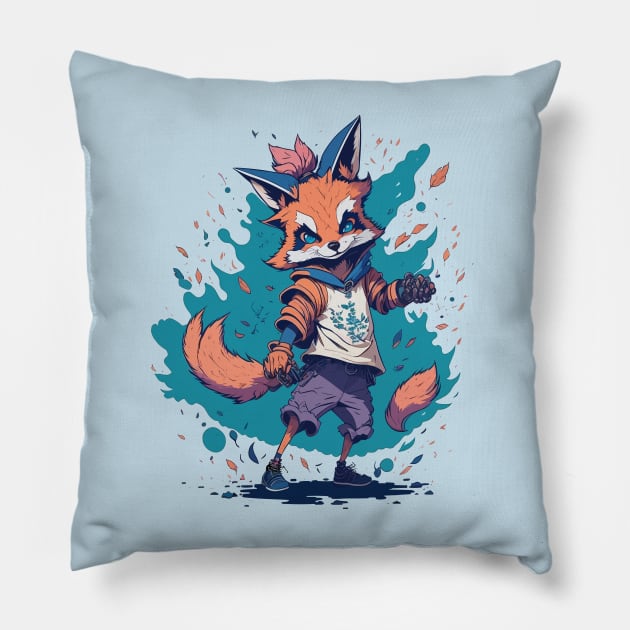 Fox dancing style water Pillow by hippohost