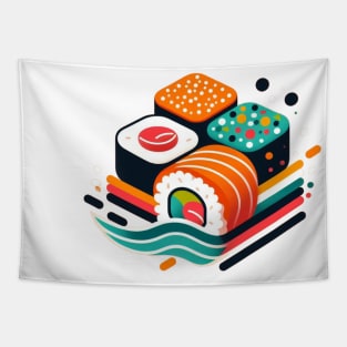 Colorful Abstract Sushi Art - Modern Japanese Cuisine Tapestry