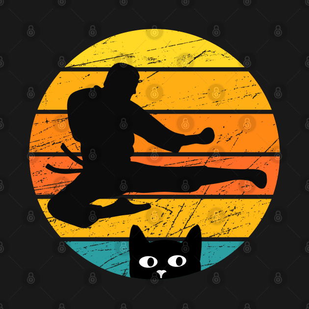 Retro Silhouette Karate Cat Design by Midlife50