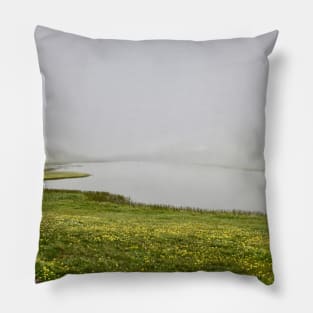 Fog & Lake & Flowers / Swiss Artwork Photography Pillow