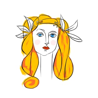 Floral Crown Woman Portrait Line Art Illustration T-Shirt