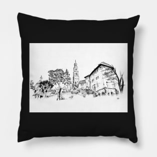 Stipple Drawing - Portmeirion, Wales Pillow