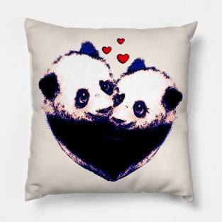 Panda in love, lovers couple cute, panda bear vintage syle Pillow