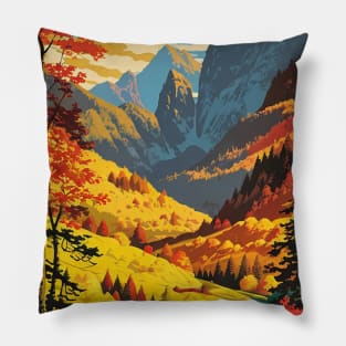 River Flowing Through a Yellow Autumn Scene Pillow