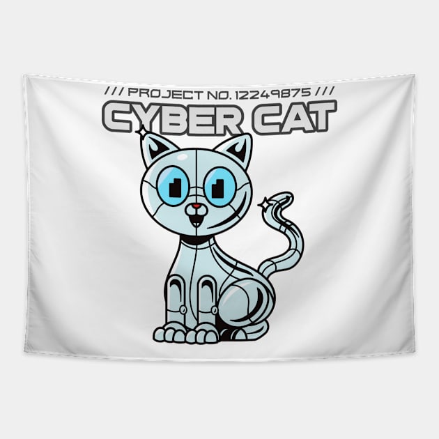 Cyber Cat Funny Futuristic Robot Cats AI Tapestry by Tip Top Tee's
