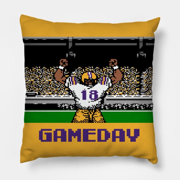 Purple and Gold Football Gameday Retro 8 Bit Linebacker Pillow by SLAG_Creative