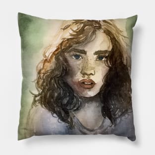 Soft Watercolor girl portrait Pillow