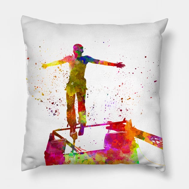 Bungee jumping base jump in watercolor Pillow by PaulrommerArt