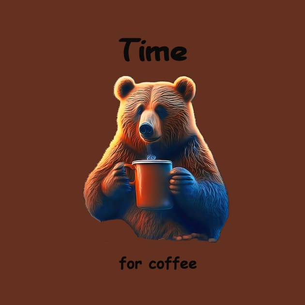 A bear is holding a steaming mug of coffee by Hujer