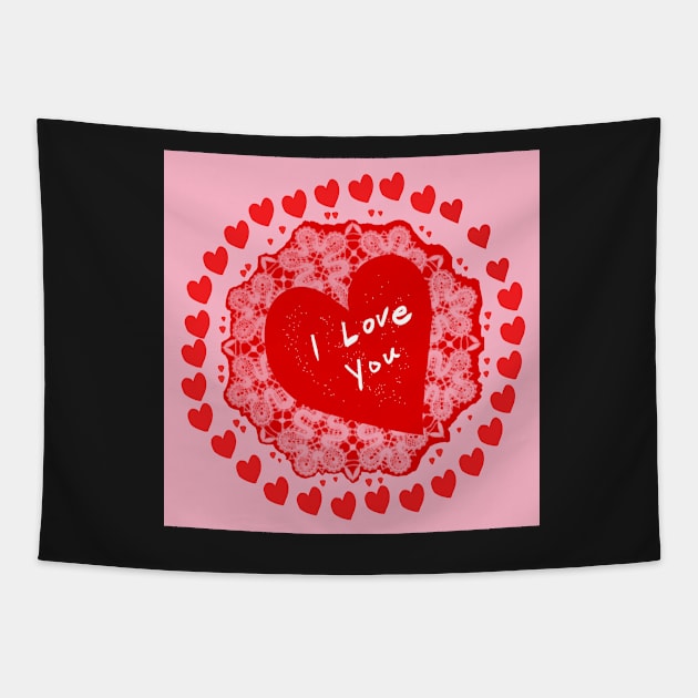 Lace I Love You Heart Circle Tapestry by designs-by-ann