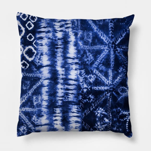 Dark Blue Summer Tie Dye Batik Wax Tie Die Print Pillow by podartist