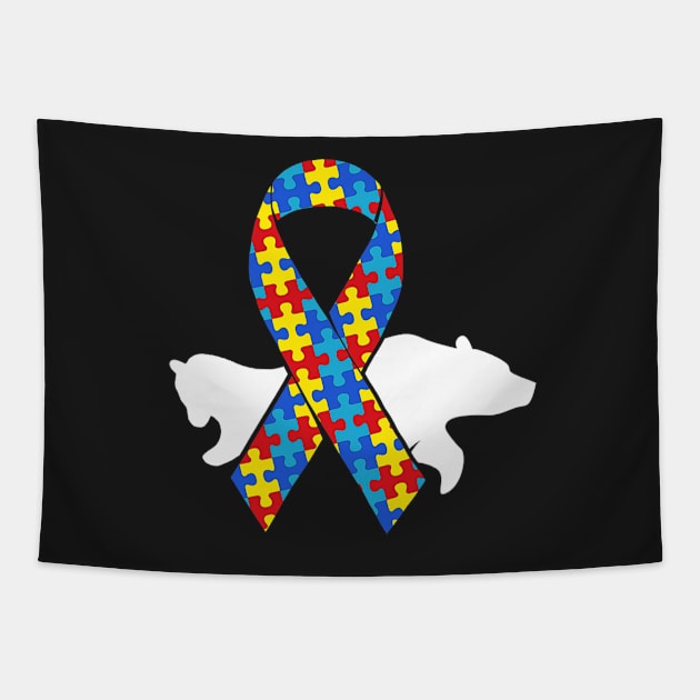 Mama Bear Autism Awareness Puzzle Piece Support Autistic Tapestry by ShariLambert