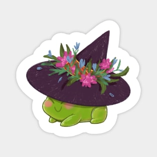 Witchy frog wearing pointy witch hat with flowers Magnet