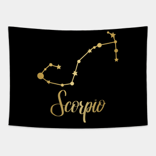 Scorpio Zodiac Constellation in Gold - Black Tapestry