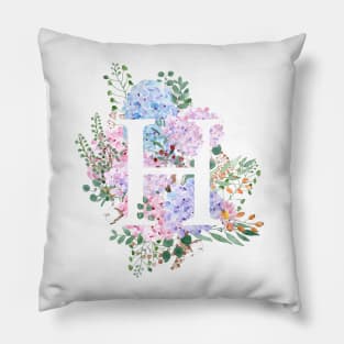 botanical monogram alphabet H hydrangea flowers Pillow