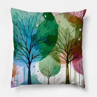 Colorful Pastel Pink Brown Abstract Trees Pillow